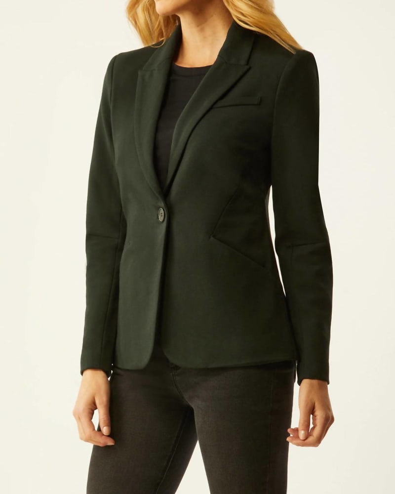 Front of a model wearing a size 10 Shaped Blazer in Forest in Forest by Ecru. | dia_product_style_image_id:326471